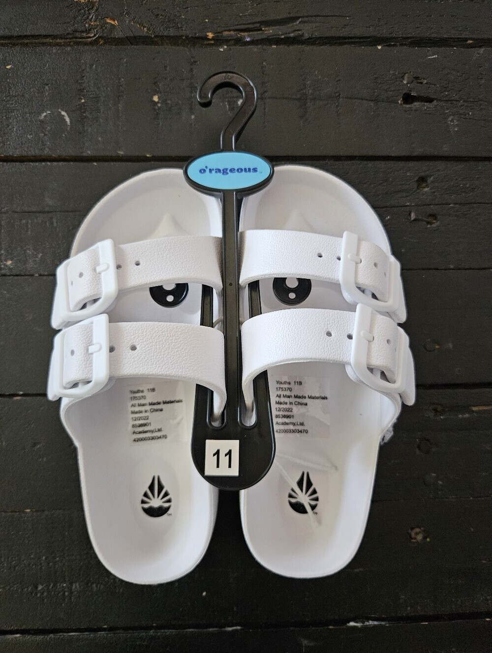 O'Rageous NWT White Kids Double-Buckle Slide Sandals Youth Size 11 Girls Slip On